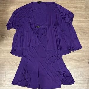 Purple casual Open Front Cardigan and dress set L